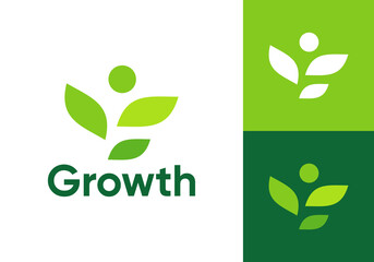 leaf with people logo. farm nature growth icon design concept