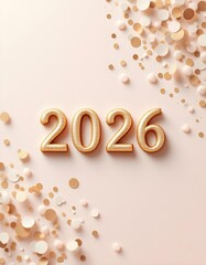 Modern 2026 new year celebration illustrated through minimalist confetti arrangement smooth textures and refined luxury background calm elegant cinematic design