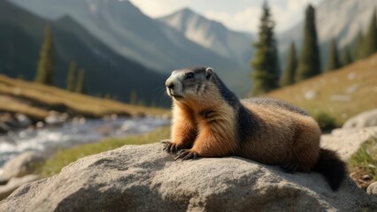 Groundhog in alpine meadow