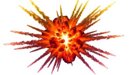 Vibrant explosion with colorful smoke trails on white background