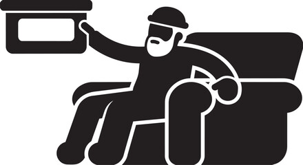 elderly man sitting comfortably on a couch and holding a television remote control device