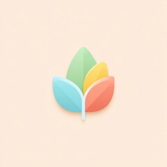 Pastel eco leaf icon with water drop shape soft color palette minimal design green blue yellow red nature environmental calm clean modern style