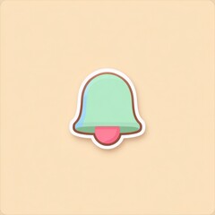 Pastel notification bell icon with flat style, soft green and pink colors, isolated on beige background, modern minimal design for social media alert or reminder concept