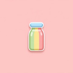 Pastel milk bottle icon with light tones and thin outlines, featuring soft pink background and playful, cheerful vibe, perfect for modern design projects