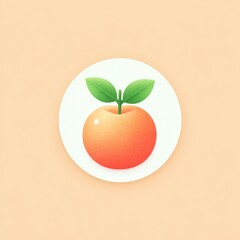 Pastel orange fruit icon with soft tones, round shape, green leaves, minimal style, gentle and fresh mood, centered on light background