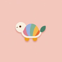 Pastel playful animal turtle icon with rainbow shell, light pastel color, minimal style, cute and cheerful mood, isolated on pink background