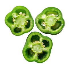 Three green bell pepper slices on black background