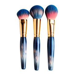 Three colorful makeup brushes on a black background