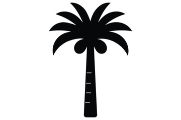 Stylized palm tree silhouette with curved fronds, tropical minimalist vector illustration for modern stock design assets