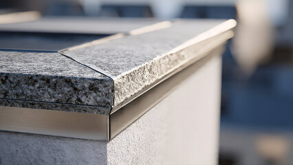 Ultra-realistic close-up of roof edge termination bar securing membrane along parapet wall
