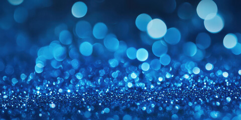 vibrant blue bokeh sparkle abstract background featuring glowing bubbles and shimmering glitter for festive wallpaper or digital banner with ample copy space