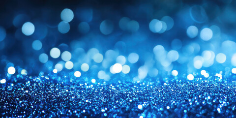 vibrant blue bokeh sparkle abstract background featuring glowing bubbles and shimmering glitter for festive wallpaper or digital banner with ample copy space