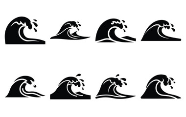 Obraz premium Silhouette of tropical wave splash vector icon set collection. summer icons concept isolated on white, vector illustration