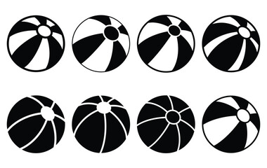 Silhouette of beach ball vector icon set collection. summer icons concept isolated on white, vector illustration