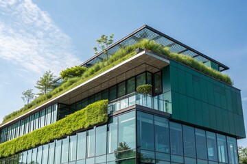 Modern Office Building with Green Living Roof and Facade