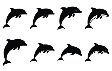 Silhouette of dolphin silhouette simple vector icon set collection. summer icons concept isolated on white, vector illustration © RotanKumer