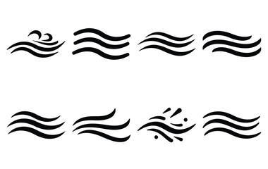 Silhouette of ocean breeze lines vector icon set collection. summer icons concept isolated on white, vector illustration