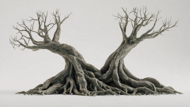 Gnarled Trees with Intertwined Roots