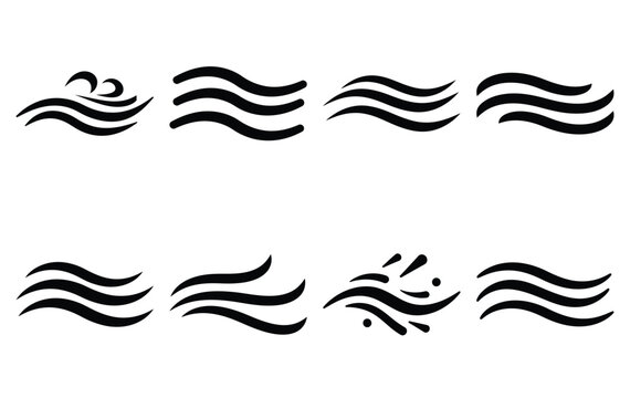Silhouette of ocean breeze lines vector icon set collection. summer icons concept isolated on white, vector illustration
