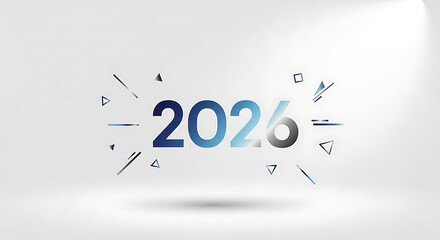 Modern 2026 New Year Future Concept with Abstract Geometric Elements on White Background