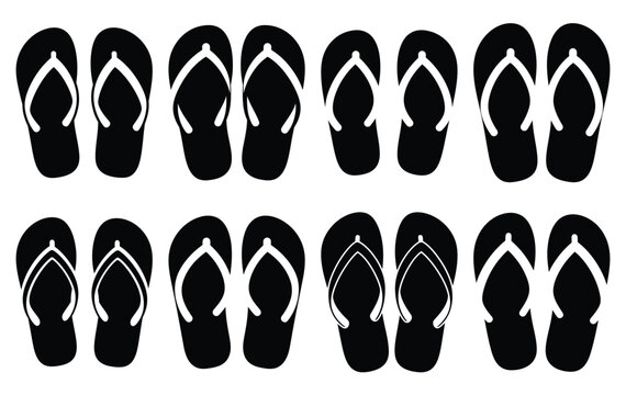 Silhouette of summer flip flop vector icon set collection. summer icons concept isolated on white, vector illustration