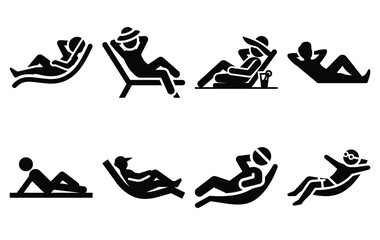 Silhouette of summer relaxation pose vector icon set collection. summer icons concept isolated on white, vector illustration