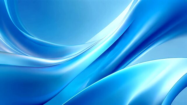 Flowing abstract design of glossy blue ribbons, light reflecting. Serene, smooth
