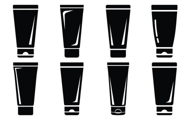 Silhouette of sun cream tube vector icon set collection. summer icons concept isolated on white, vector illustration
