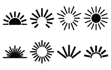 Silhouette of sun rays vector icon set collection. summer icons concept isolated on white, vector illustration