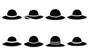 Silhouette of sun hat vector icon set collection. summer icons concept isolated on white, vector illustration