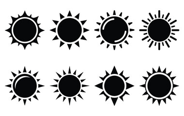 Silhouette of sun silhouette simple vector icon set collection. summer icons concept isolated on white, vector illustration