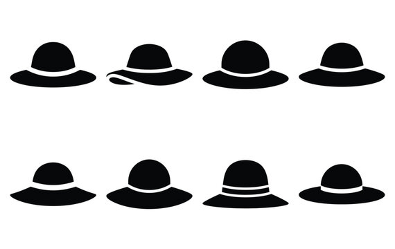 Silhouette of sun hat vector icon set collection. summer icons concept isolated on white, vector illustration
