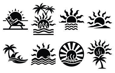 Silhouette of tropical heat wave vector icon set collection. summer icons concept isolated on white, vector illustration