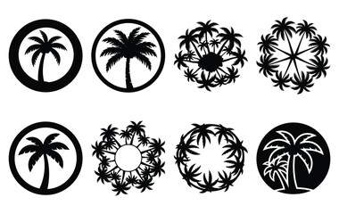 Silhouette of tropical palm circle vector icon set collection. summer icons concept isolated on white, vector illustration