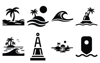 Silhouette of tropical ocean mark vector icon set collection. summer icons concept isolated on white, vector illustration