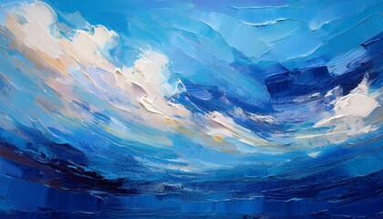 painted wall with blue sky and clouds as background oil or acryl painting