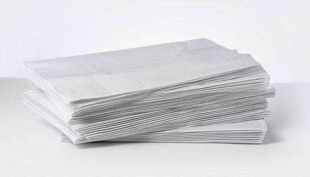 Stack Of White Paper Bags With White Background