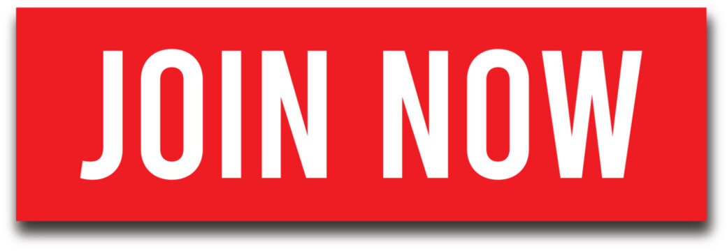 Bold red join now button vector with white text and subtle 3D shadow for web UI design