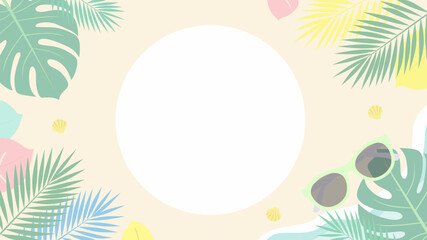 Obraz premium Soft Pastel Summer Tropical Leaves with Sunglasses Round Frame Background