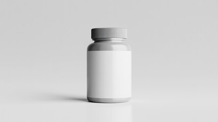A blank pill bottle with a label, isolated on a grey background, perfect for product mockups