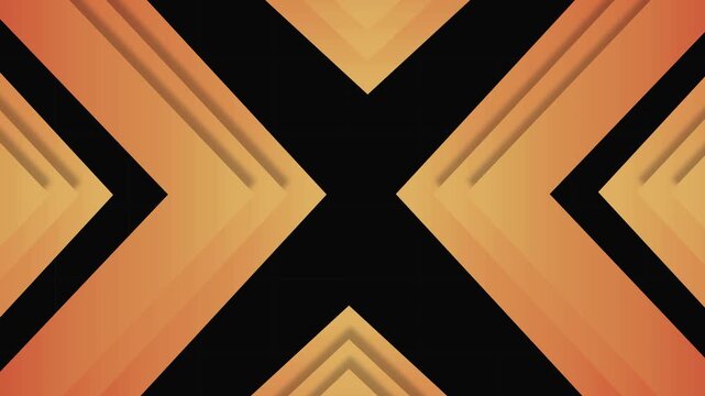 Orange geometric arrow shapes on a dark grid background