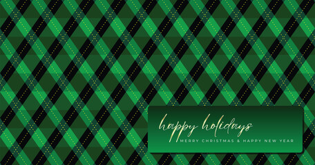 Argyle vector diagonal pattern. Dark green with thin slim golden dotted line. Xmas pattern stock illustration