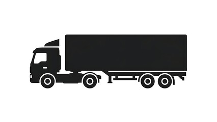 A simple black silhouette icon of a large semi-truck with an attached rectangular trailer is depicted on a clean white background. © KASHAF MAQSOOD