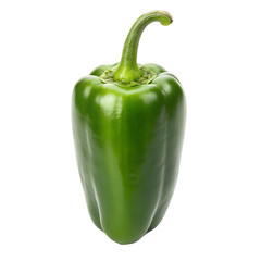 Fresh green bell pepper with glossy skin and stem isolated on a transparent background chili vegetable