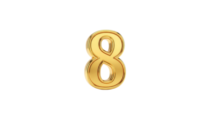 Shiny Golden Number 8 on Transparent Background