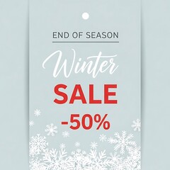 End of Season Winter Sale -50% Discount Tag with Snowflakes