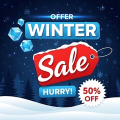 Winter Sale Offer with Hurry! and 50% Off Tag