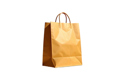 Beige paper shopping bag with brown handles against black background