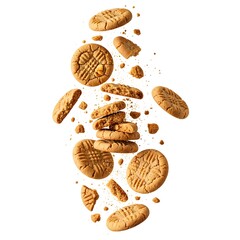 Peanut Butter Cookies Flying and Crumbled