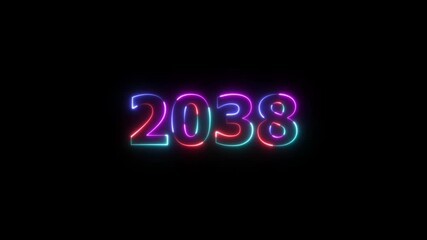 2038 neon line text. Abstract 2038 neon text animation, Glowing neon number text background. Four color Glowing neon line number text background 4k video animation, happy new year 2038 animated